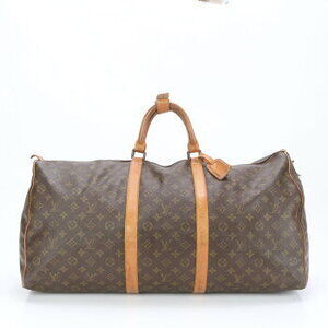 Louis Vuitton Monogram Keepall Leather Boston Bag Travel Tote